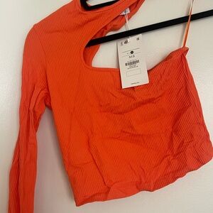 Bershka Vibrant Orange Ribbed Crop Top